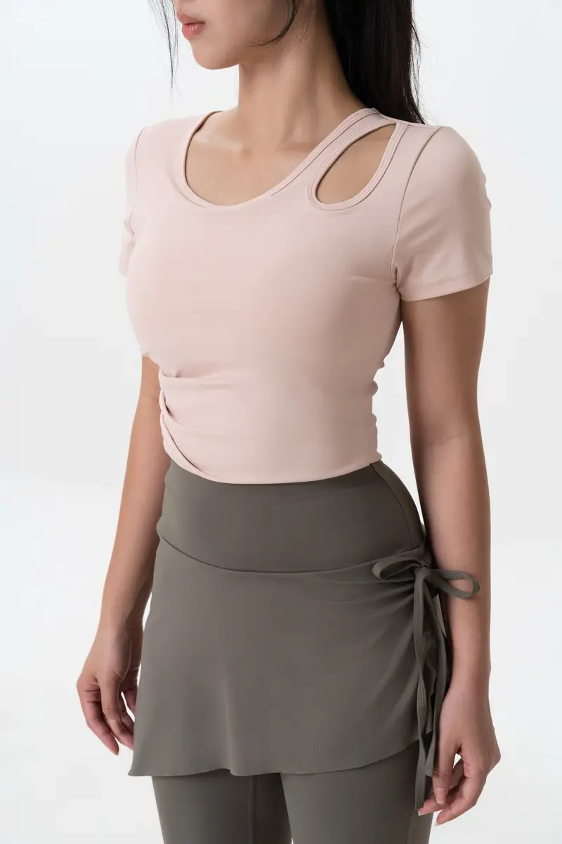 Yoga Cutout Shoulder Crop Top with Built-In Bra