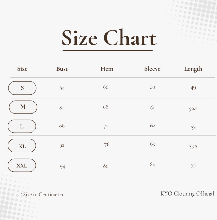 YOGA JK size chart